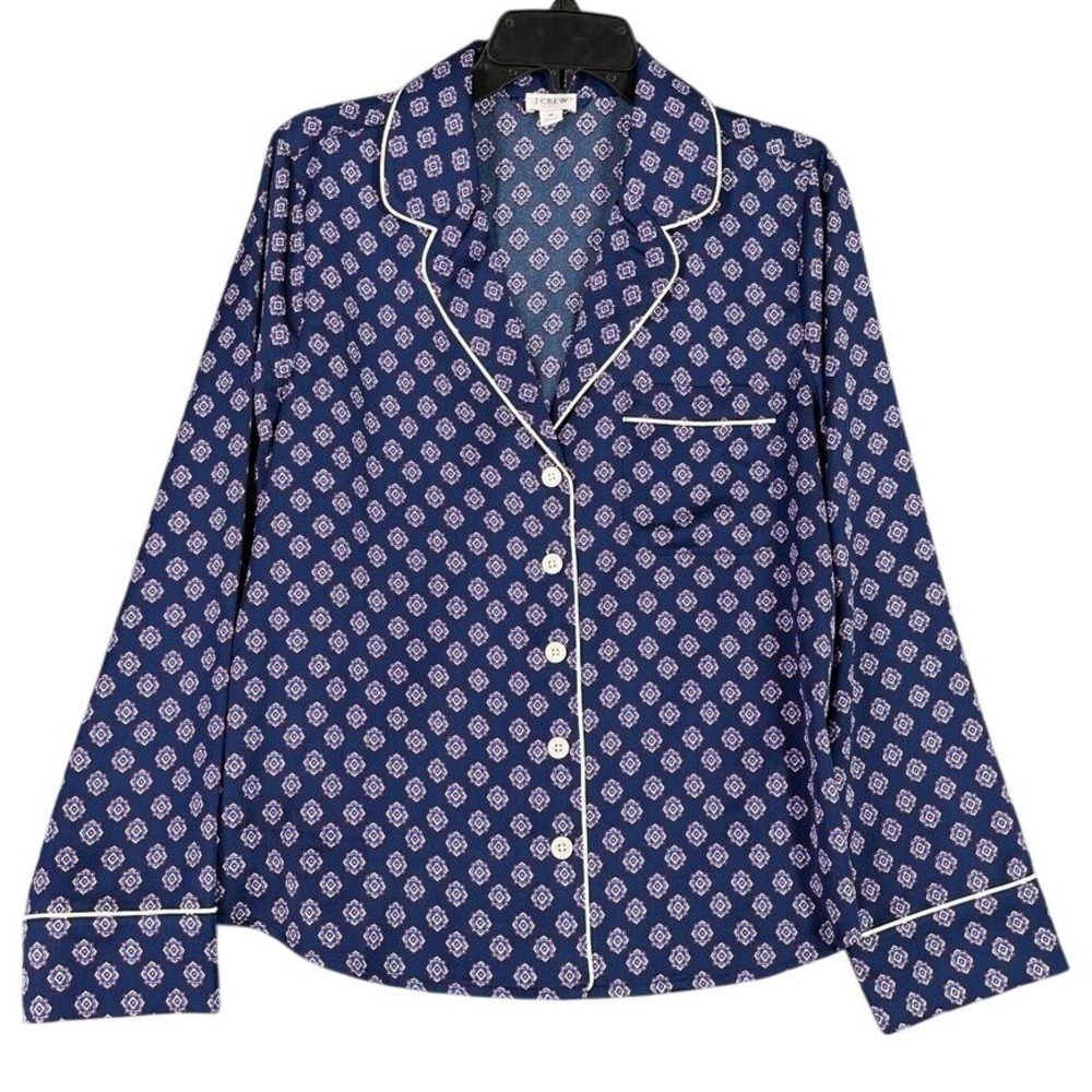 J.Crew Button‎ Up Pajama Top Womens M Blue Sleep Shirt Sleepwear Lounge Casual